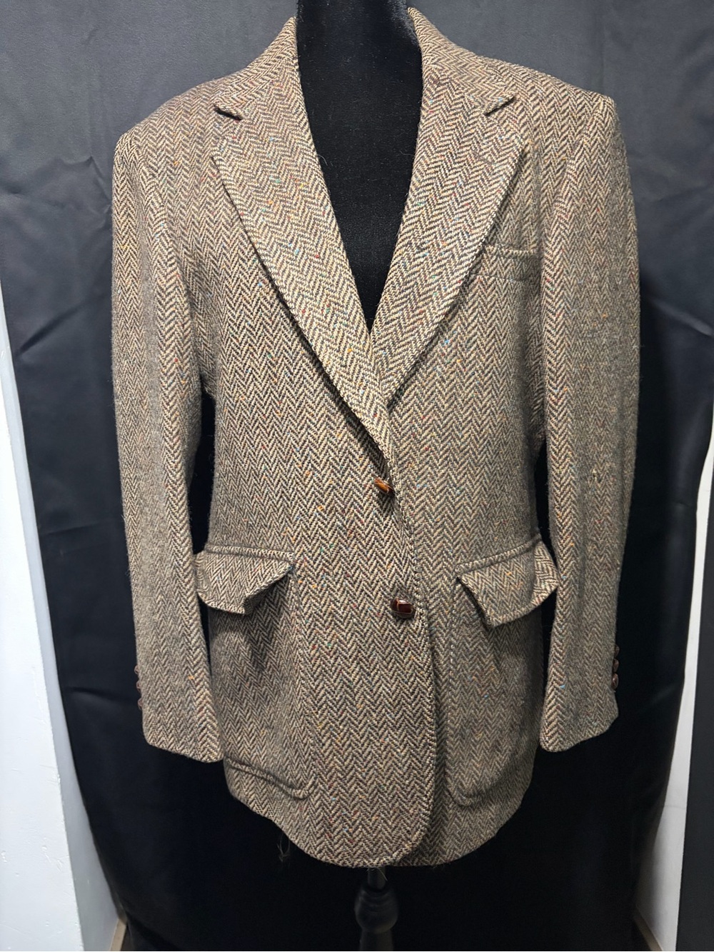 Vintage Merit Clothes Men's Brown Herringbone Wool Sport Coat Blazer